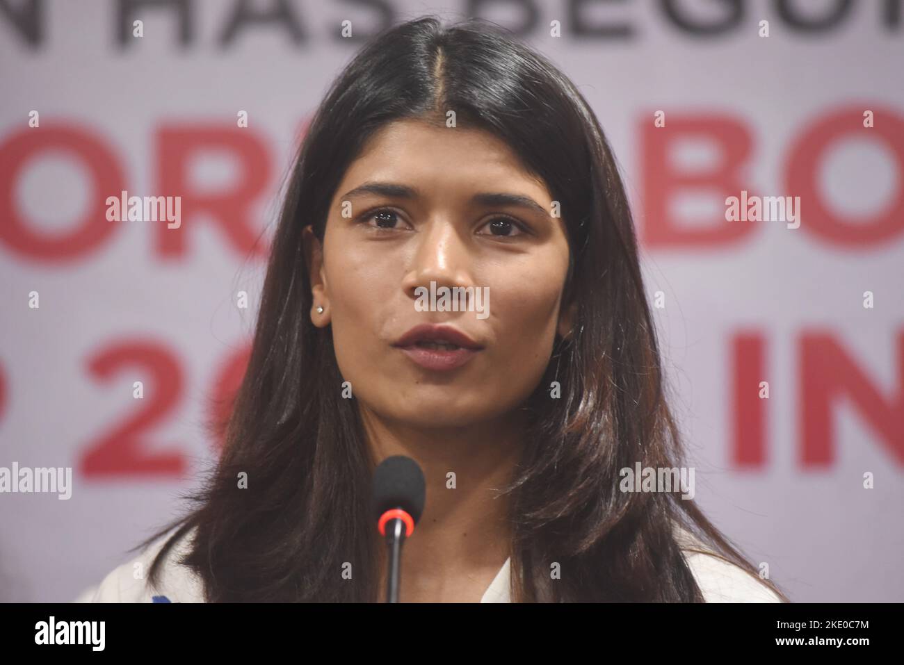 New Delhi, India. 9th Nov, 2022. The reigning world champion Nikhat Zareen at a press conference in New Delhi to announce India as the host country for the 2023 IBA Women's World Boxing Championship. (Credit Image: © Sondeep Shankar/Pacific Press via ZUMA Press Wire) Stock Photo