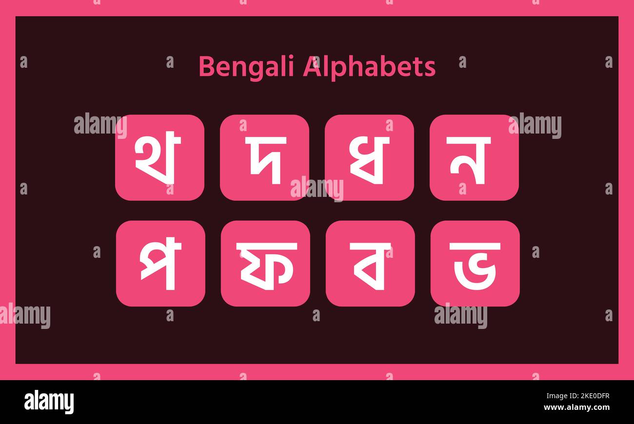 The Bengali alphabet letters Tha Dha Na in editable square shapes Stock Vector Image & Art Alamy