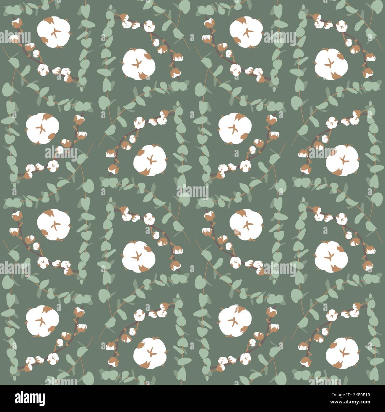 Boho seamless pattern with eucalyptus and cotton Stock Vector