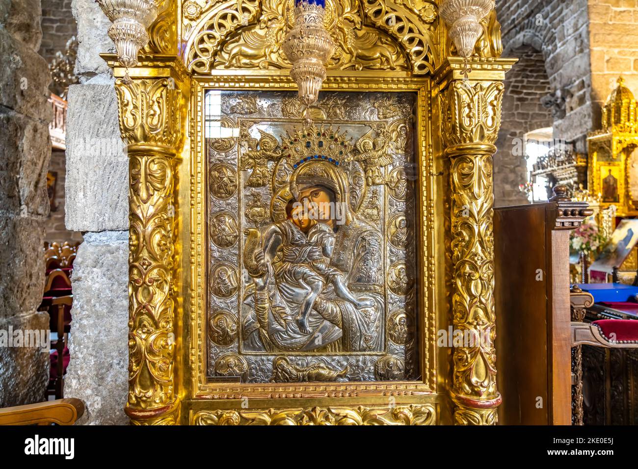 Ikone im Innenraum der Agios Lazaros Kirche in Larnaka, Zypern, Europa  |  Icon inside the Church of Saint Lazarus, Larnaca, Cyprus, Europe Stock Photo