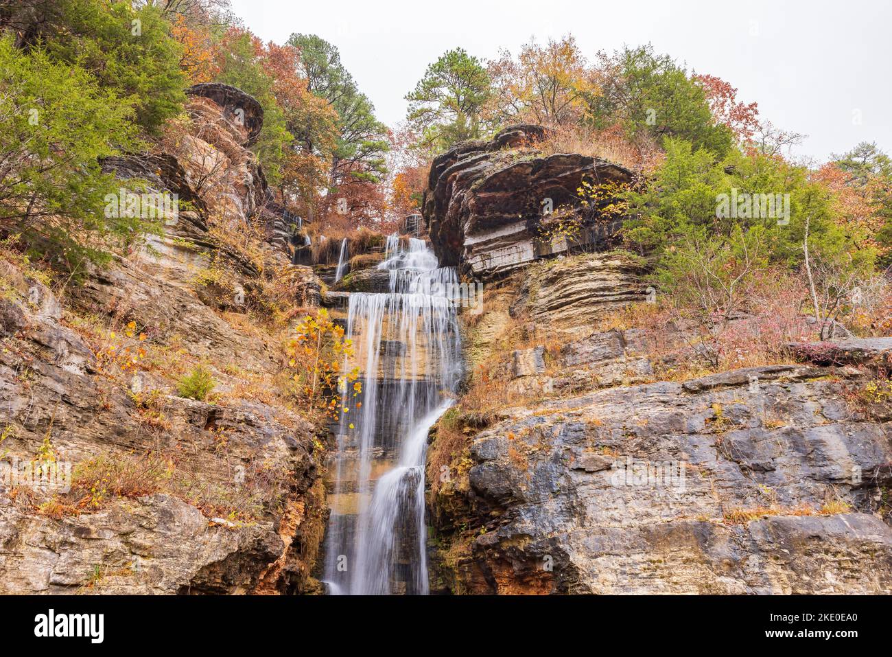 Overcast view of the waterfall - Overcast View Of The Waterfall In Dogwood Canyon Nature Park At Missouri 2KE0EA0