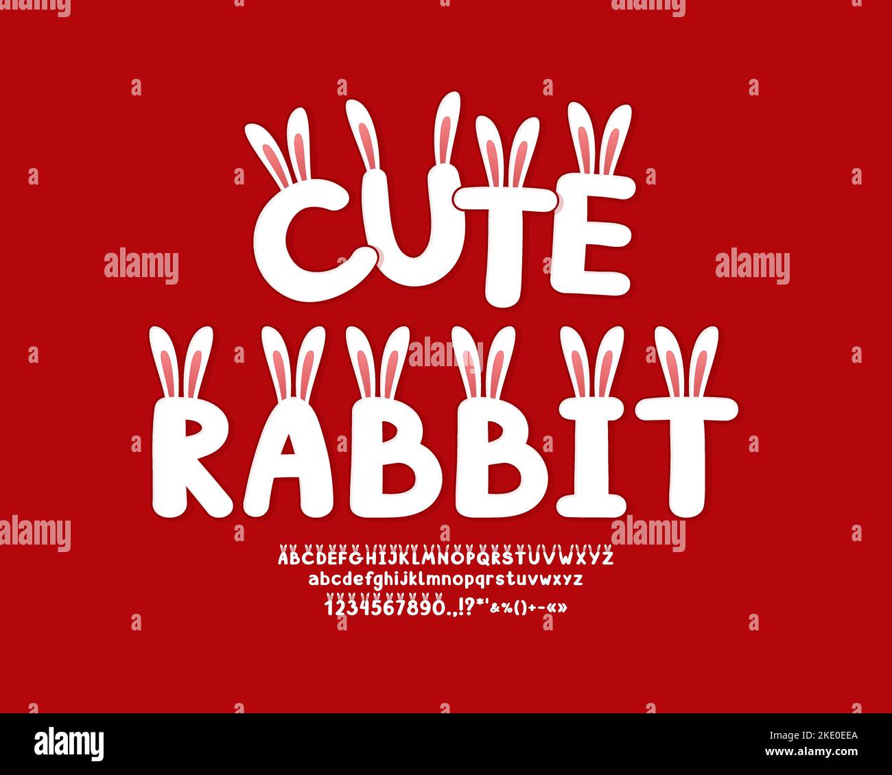Cute white rabbit font on red background for horoscope zodiac decor and