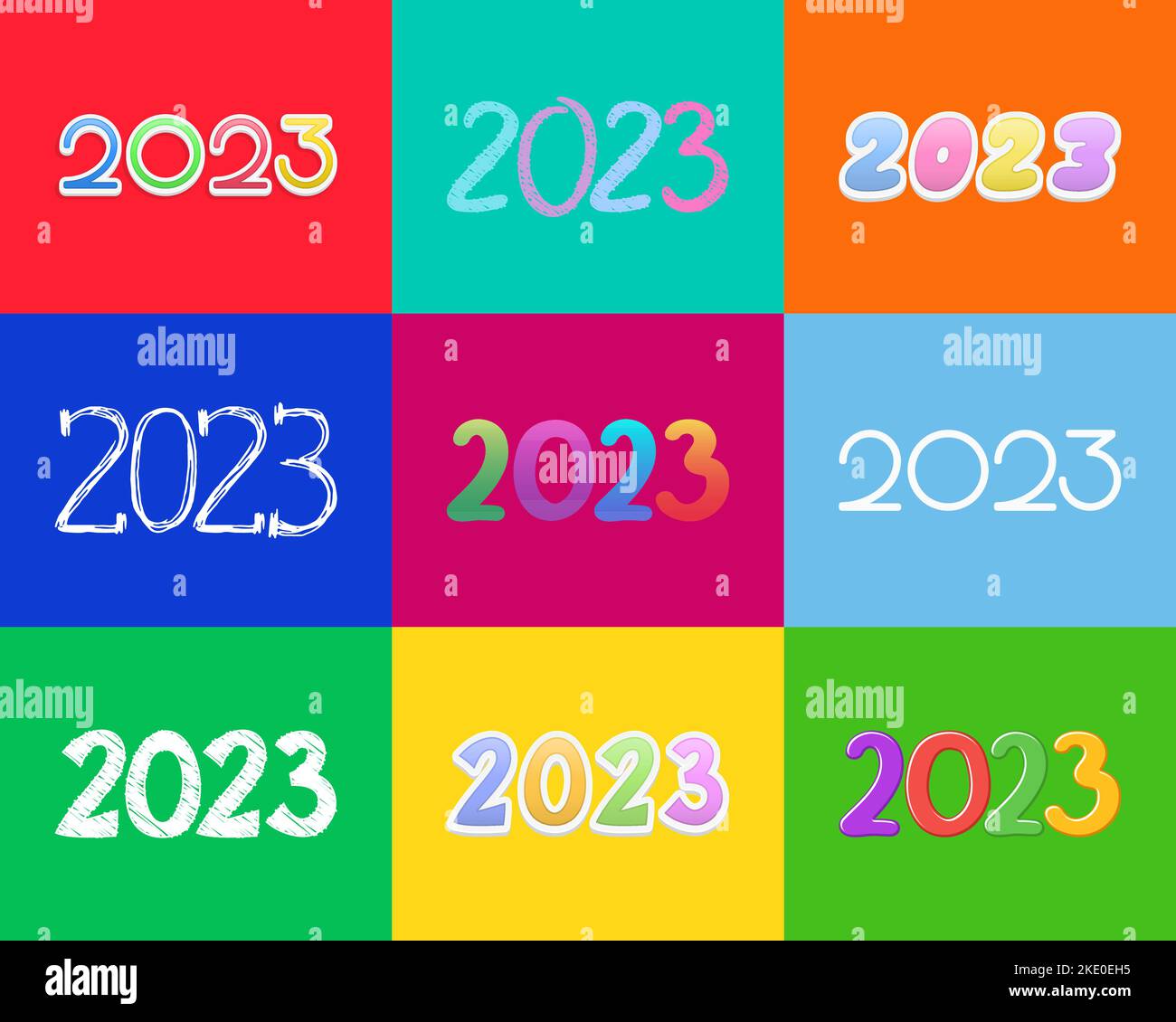 Original calendar dates 2023 on bright multicolor background for