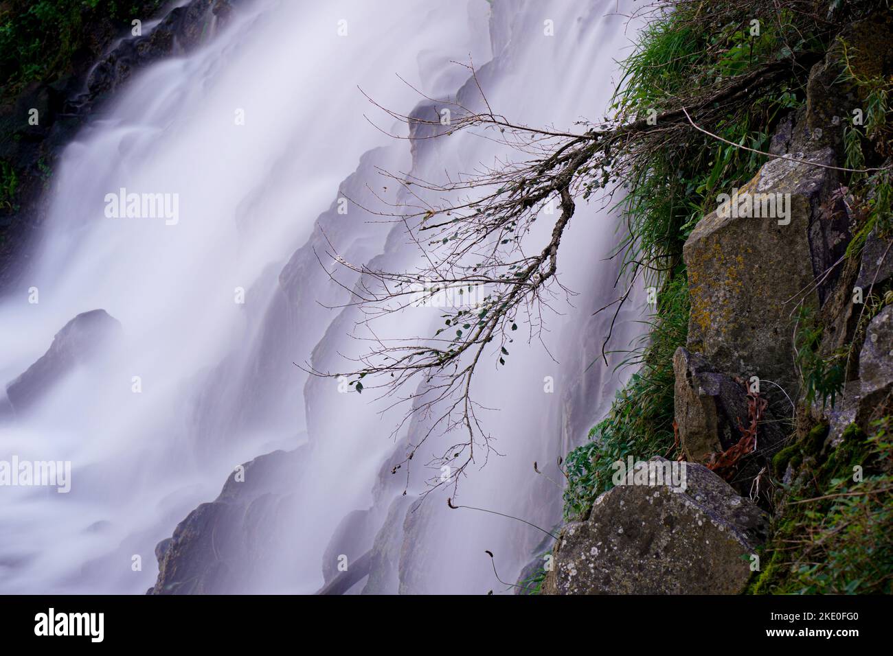 water falling down a waterfall with great force. silk effect Stock