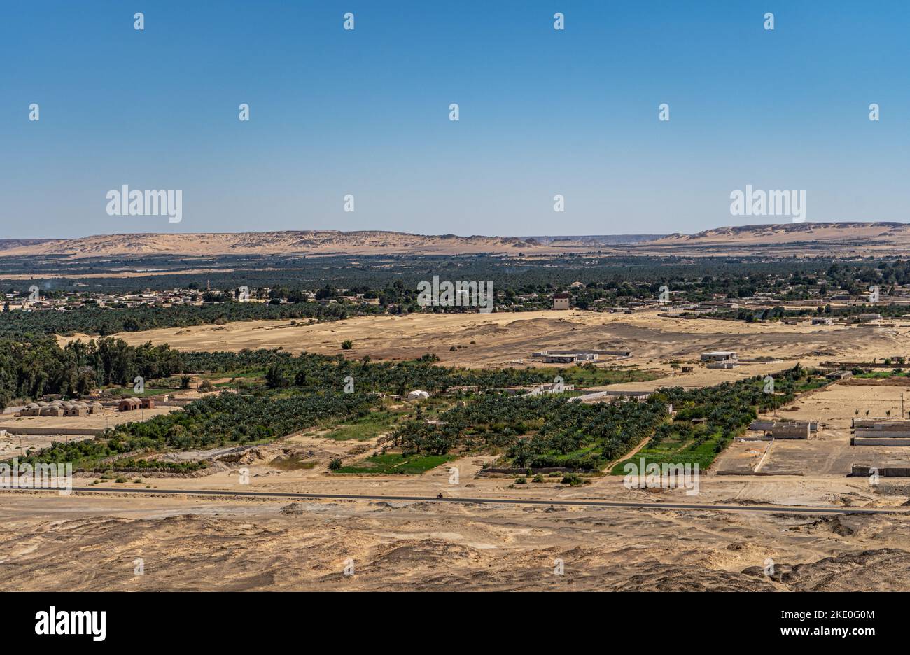 The view of a residential area in the desert with green vegetation ...
