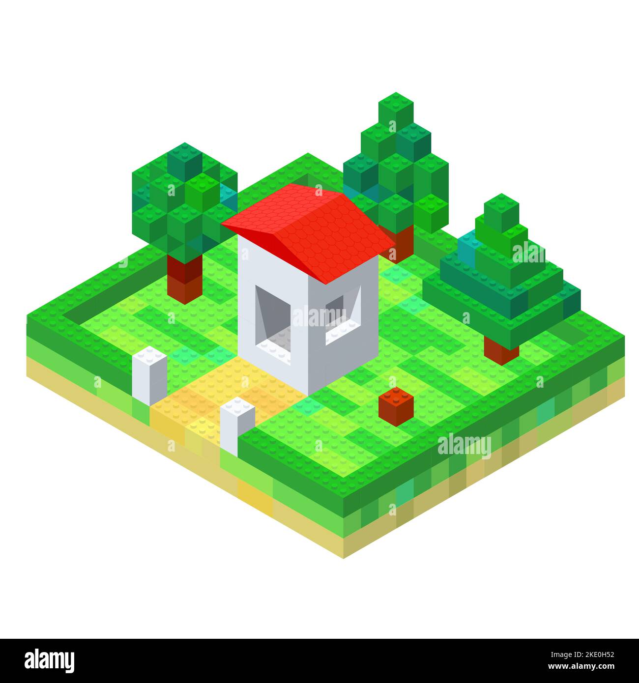 The idea of a private house with a yard in isometric style assembled