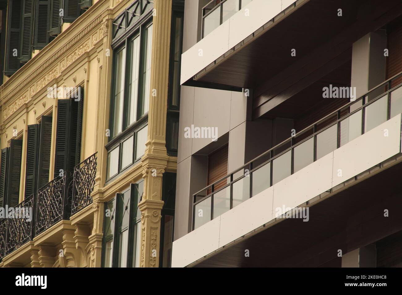 The architectural details of apartment buildings in Bilbao Stock Photo ...