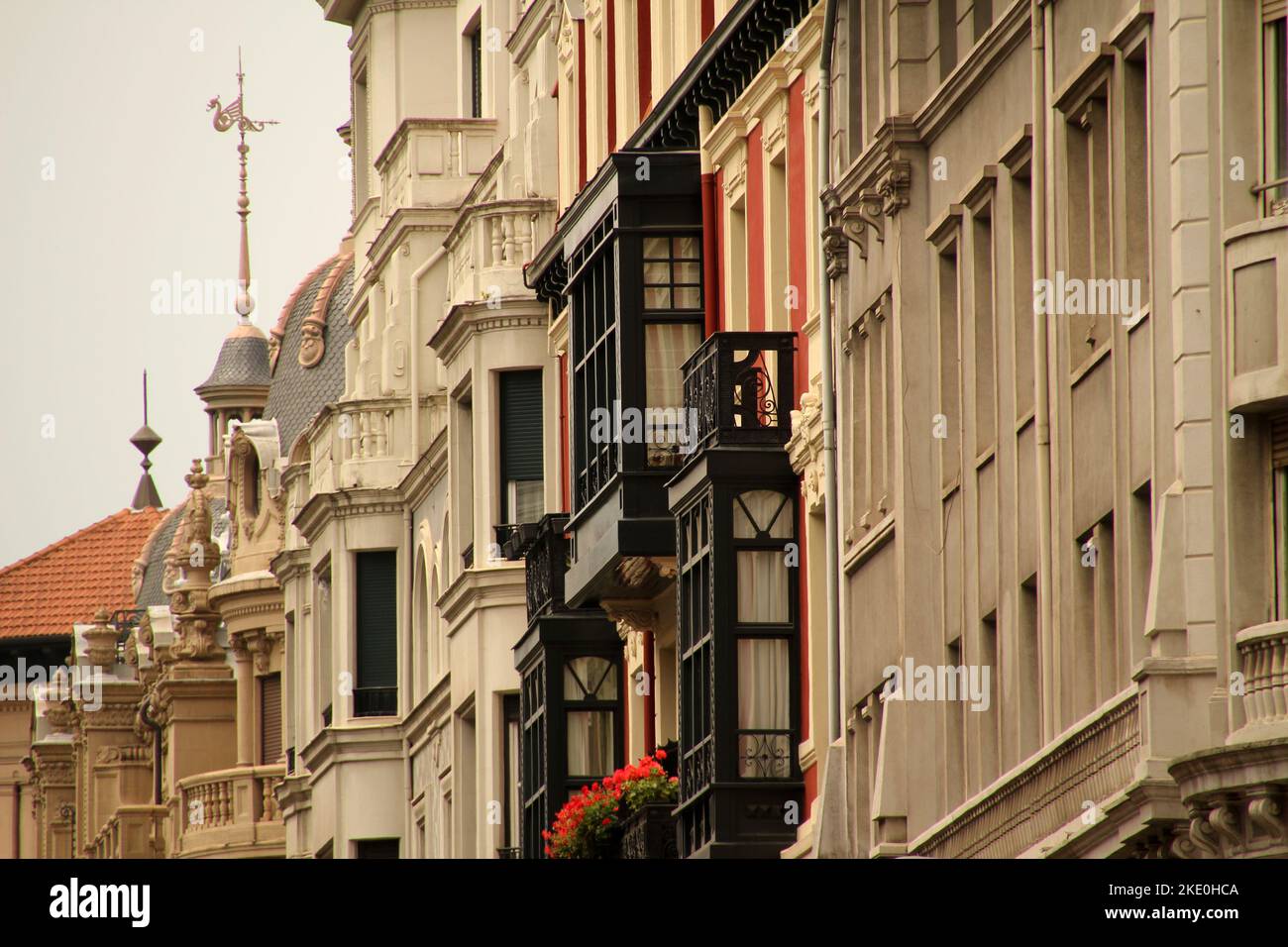 The architectural details of apartment buildings in Bilbao Stock Photo ...