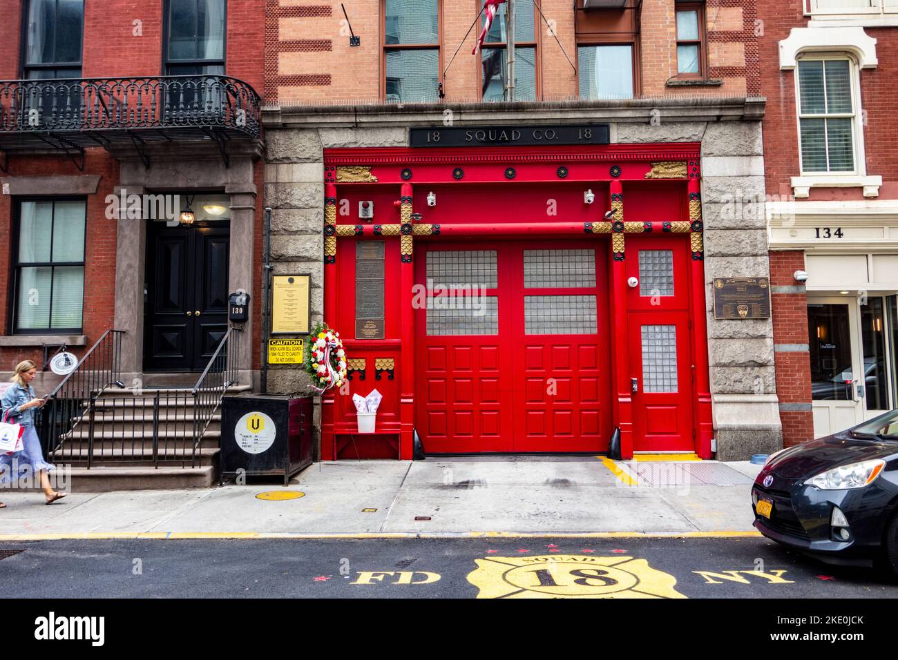 Remembrance of 9/11 at Squad 18 firehouse on 10th Street in Greenwich Village, New York City, New York, USA Stock Photo