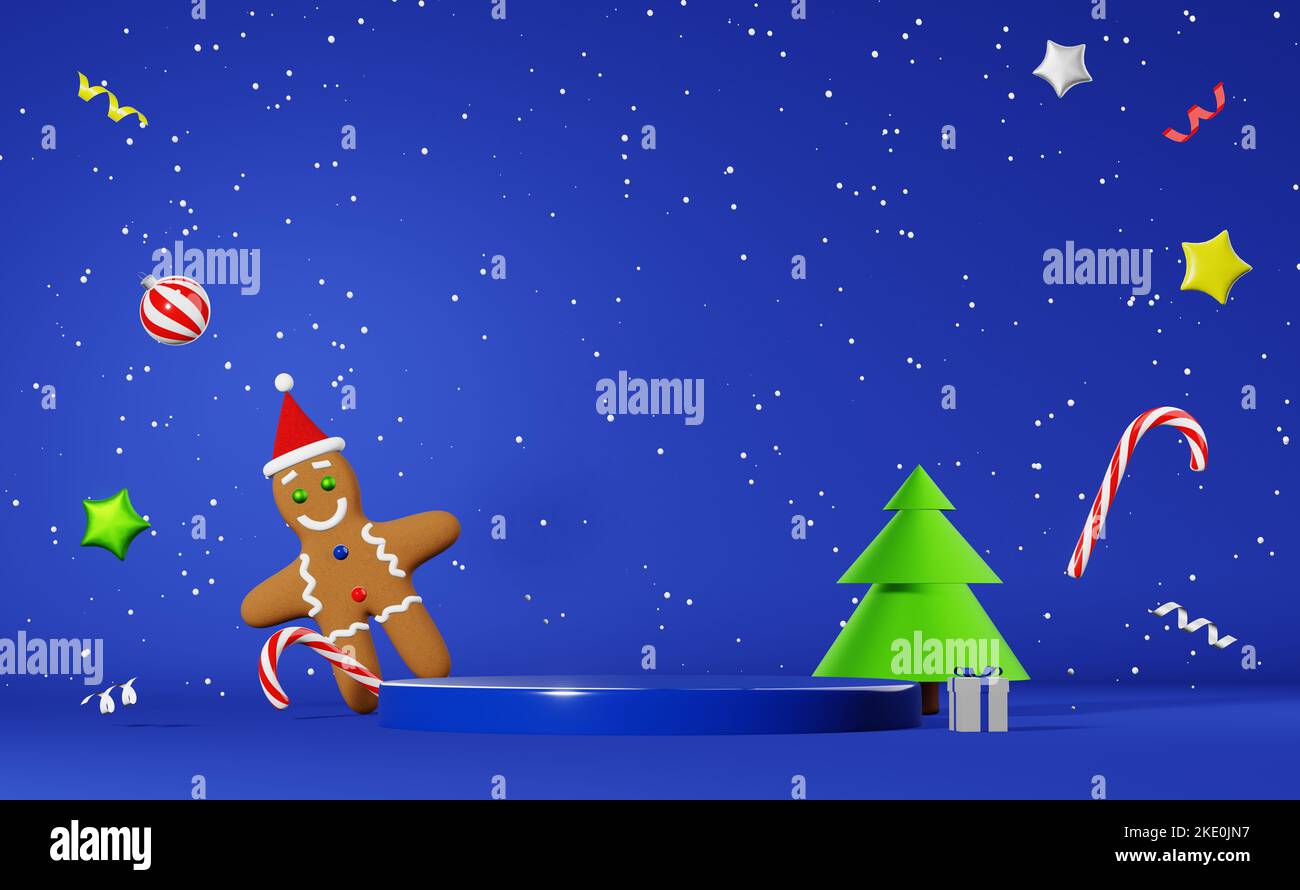 Christmas podium stage product demonstration Gingerbread man Santa hat ...