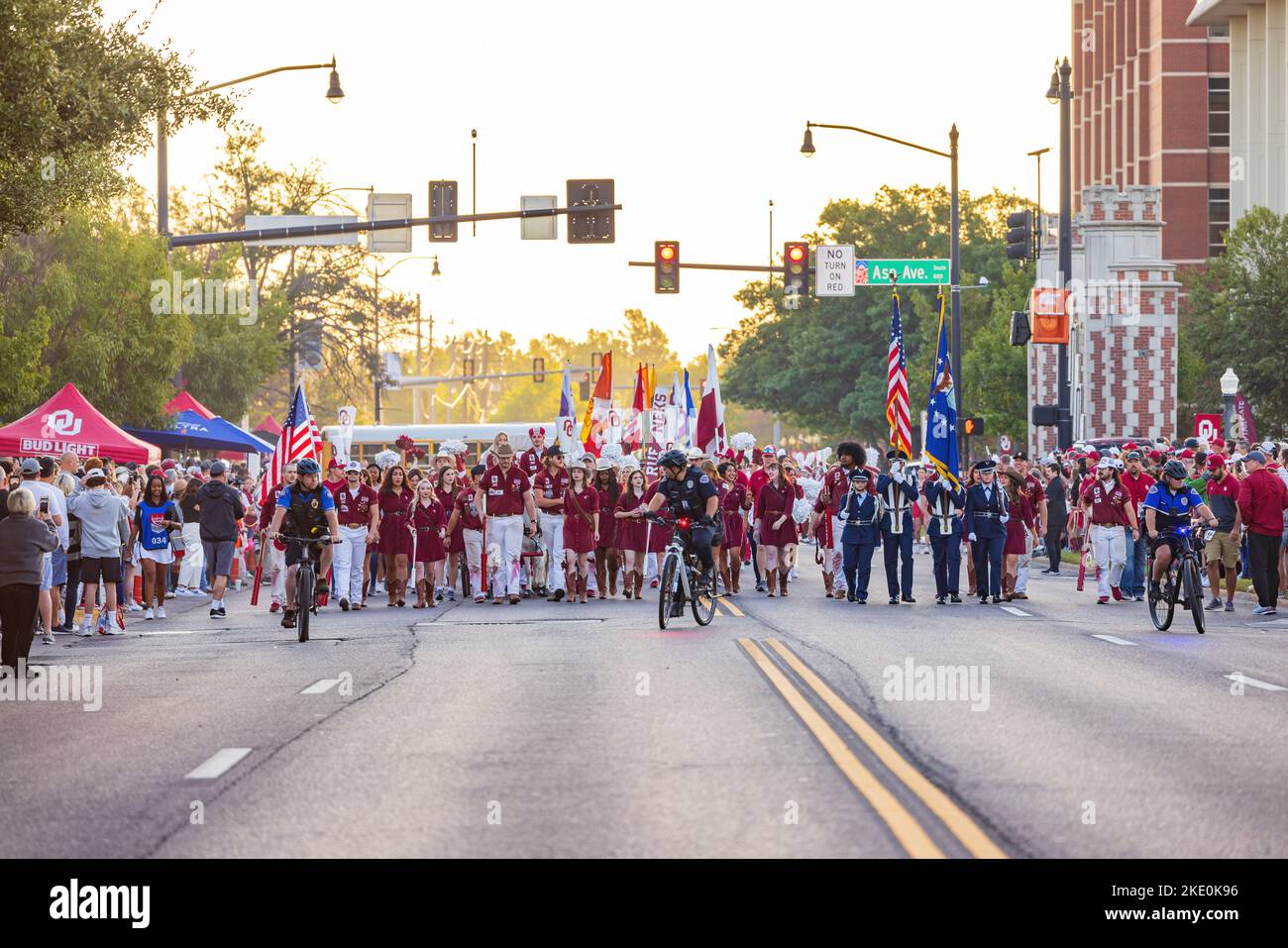 Oklahoma, OCT 15 2022 Sunny view of the student Marching Band walking