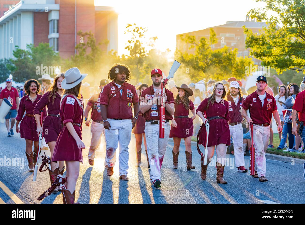 Oklahoma, OCT 15 2022 Sunny view of the student Marching Band walking