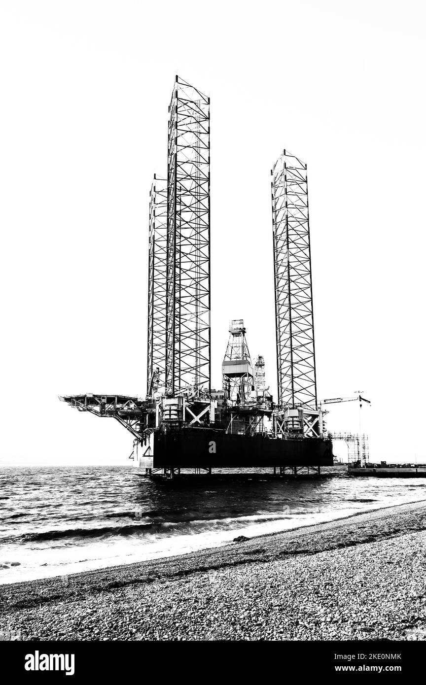 The image is of the gas exploration rig in the repair yard at Nigg Terminal at Nigg on the Nigg Peninsula in Caithness Stock Photo