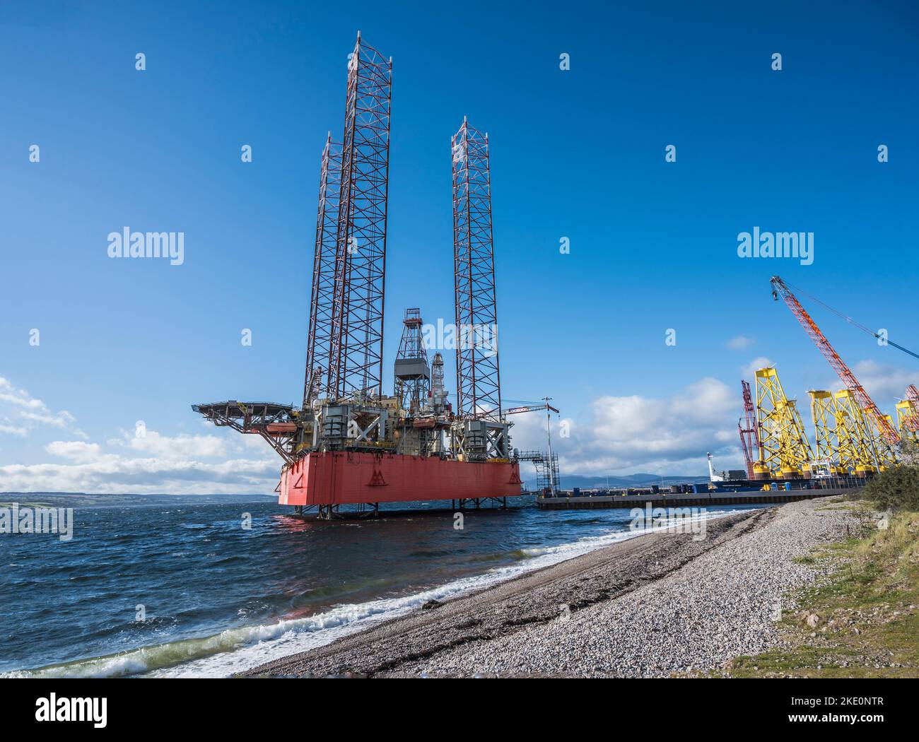 The image is of the gas exploration rig in the repair yard at Nigg Terminal at Nigg on the Nigg Peninsula in Caithness Stock Photo