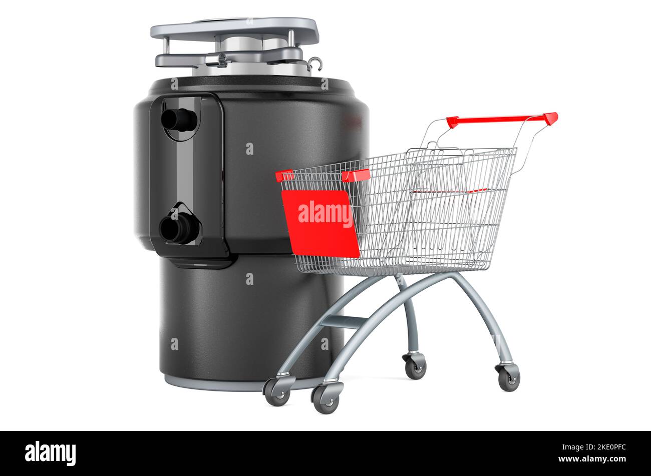 Shopping cart with garbage disposal unit, 3D rendering isolated on