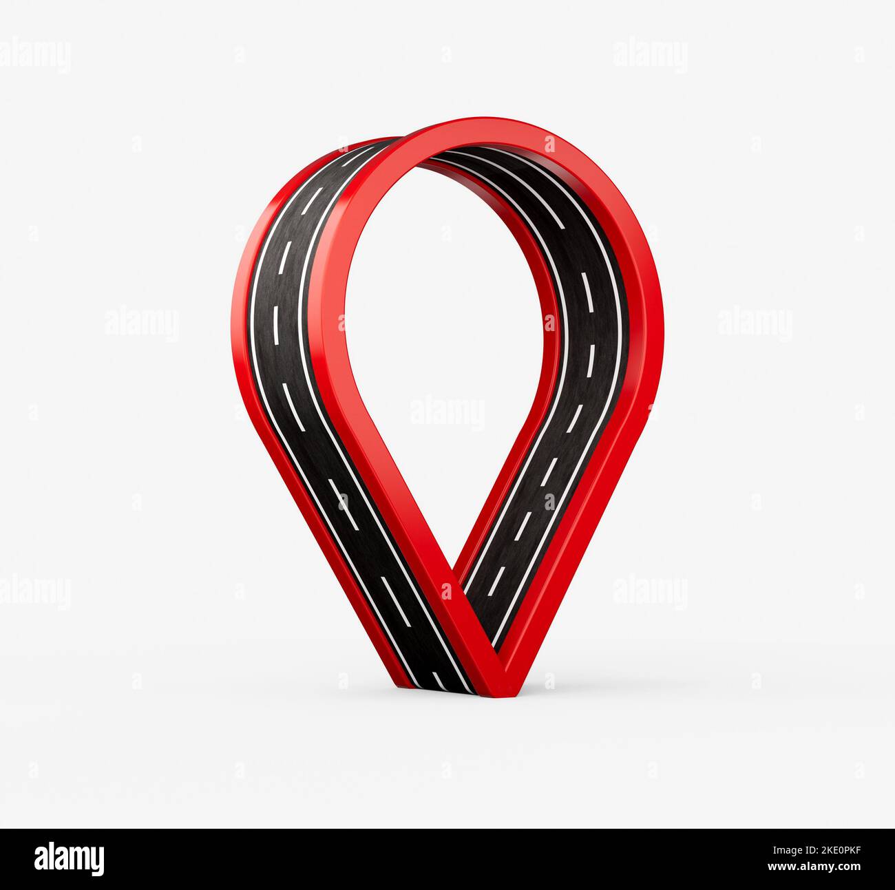 An illustration of a red location map pin icon with an asphalt track ...