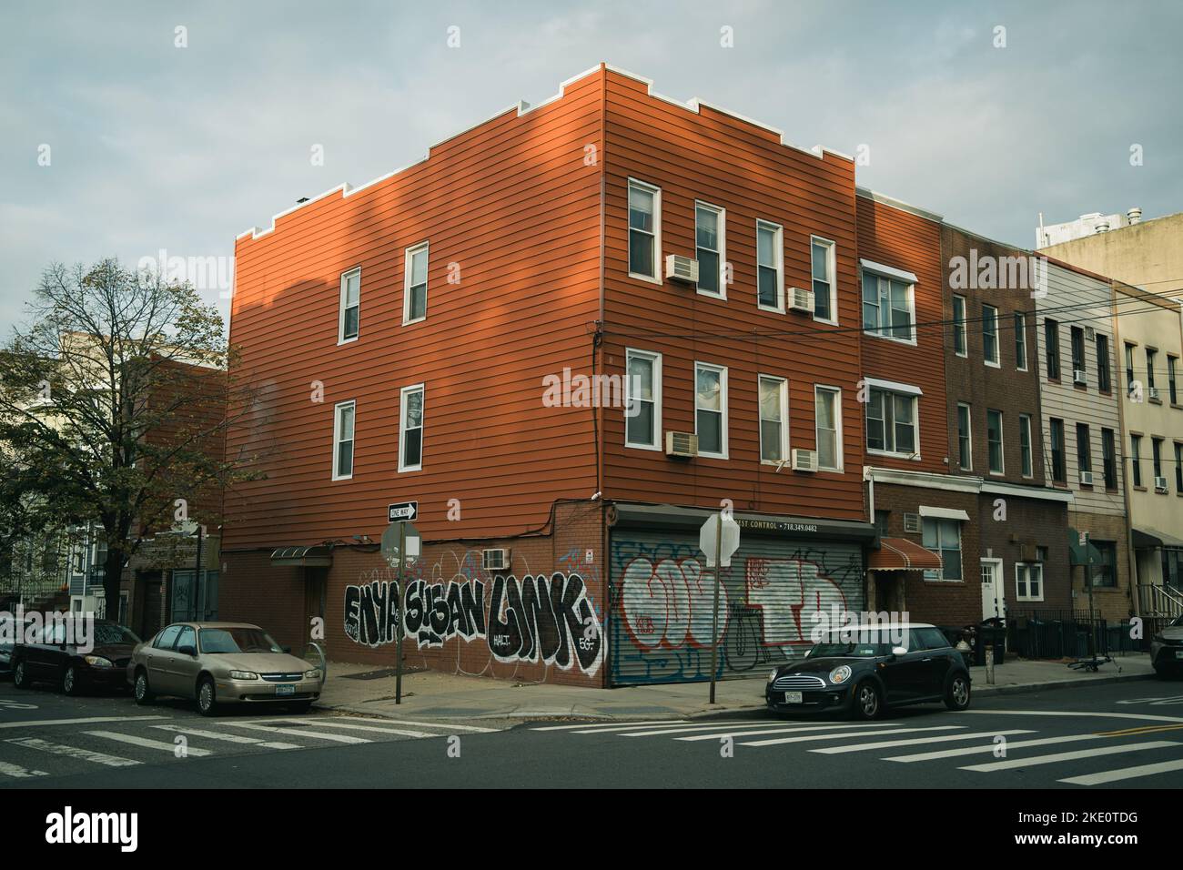 Street corner with graffiti, Greenpoint, Brooklyn, New York Stock Photo