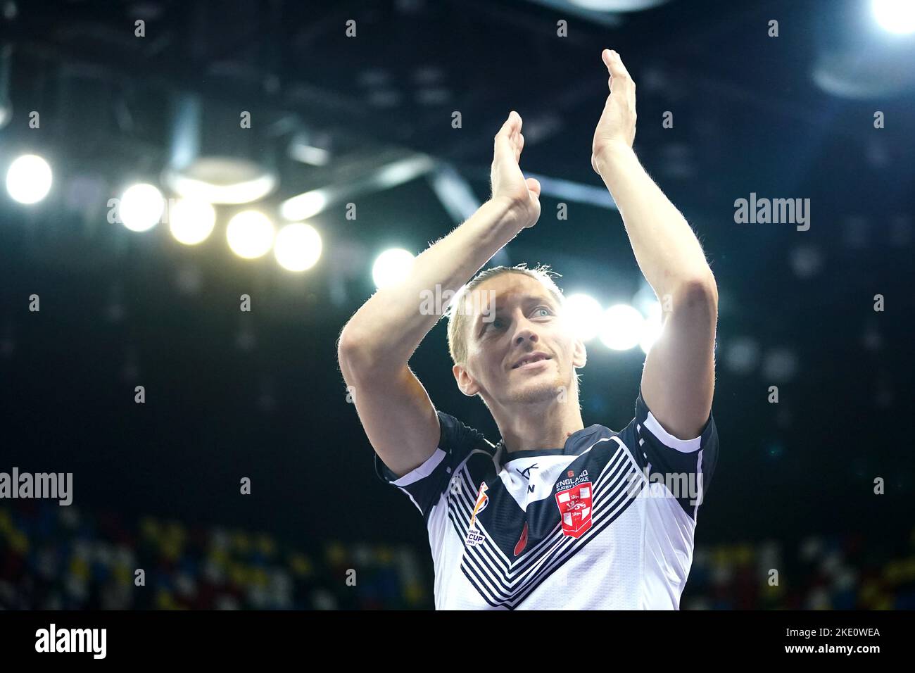 England's Jack Brown applauds fans after the Wheelchair Rugby League