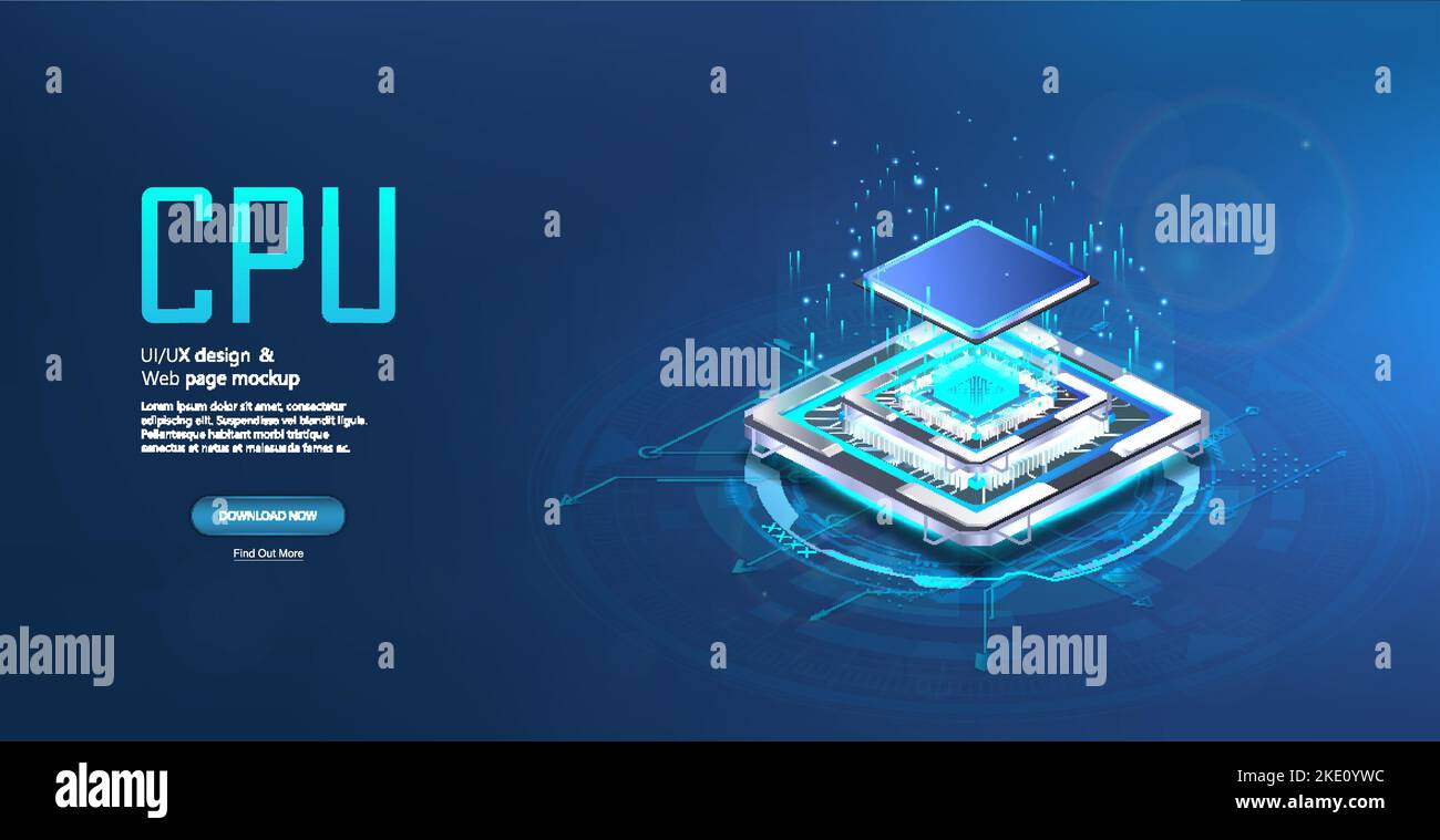 CPU computer processor in isometric view. 3D digital chip Stock Vector