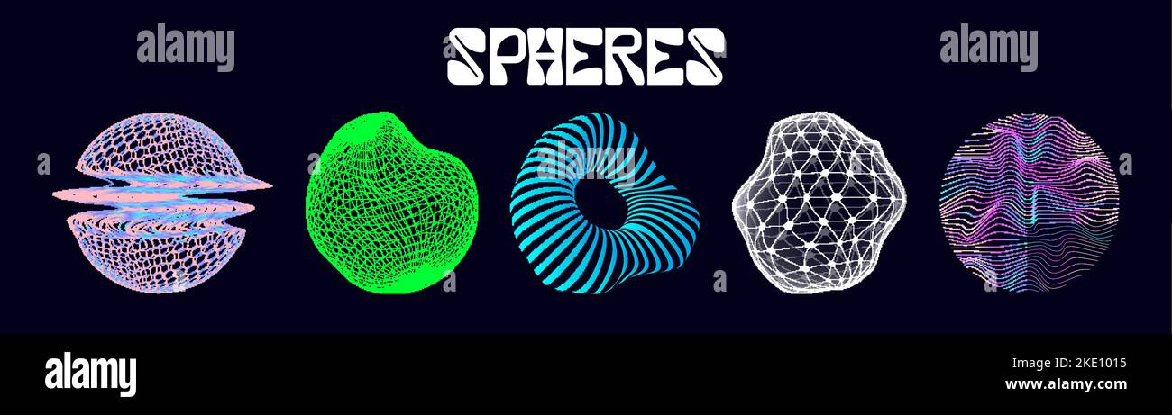 Spheres, abstract shapes objects in the style of retrofuturism  Stock Vector