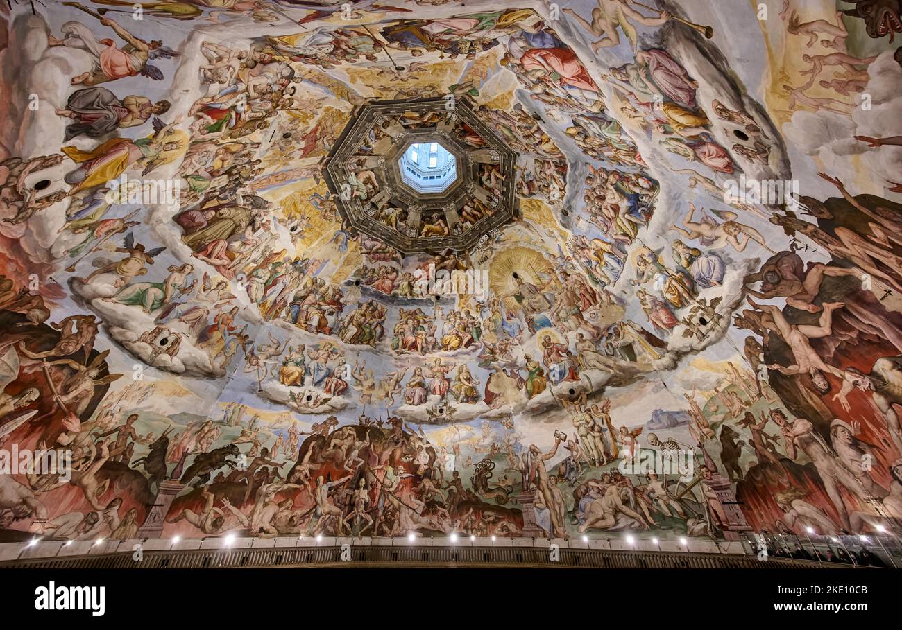 magnificent frescos in the dome of the cathedral Santa Maria del Fiore in Florence, Tuscany, Italy Stock Photo