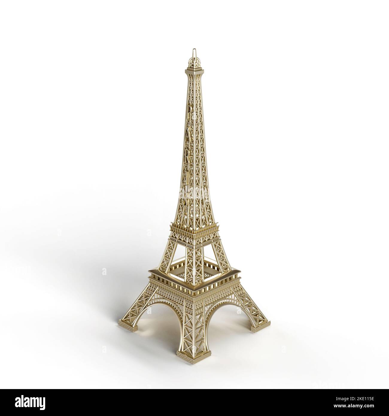 A 3D render of a golden Eiffel Tower figure isolated on a white ...