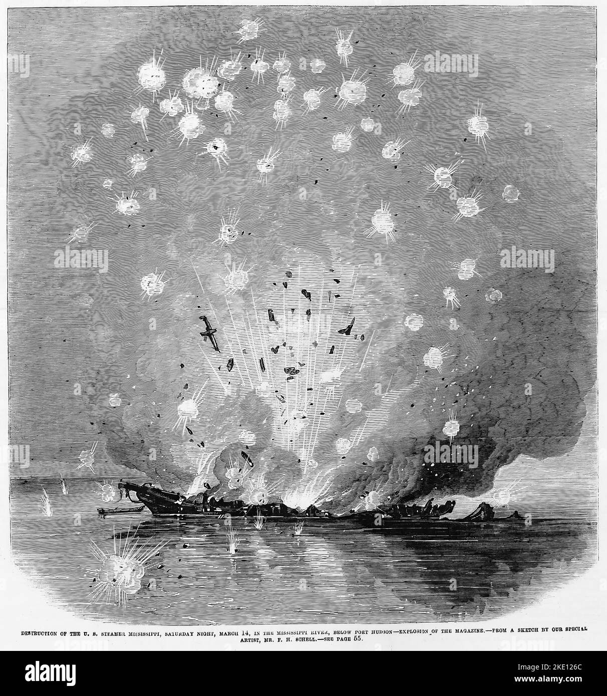Destruction of the U. S. steamer Mississippi, Saturday night, March ...