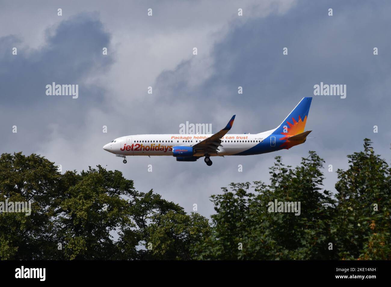 A Jet2 Plane Boeing Airbus approaching the Glasgow airport Stock Photo