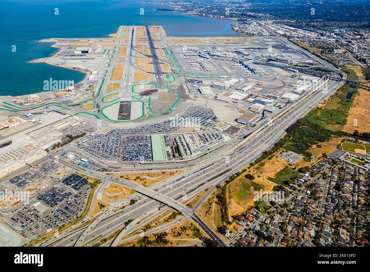 San Francisco International Airport Aerial - SFO Runways Stock Photo