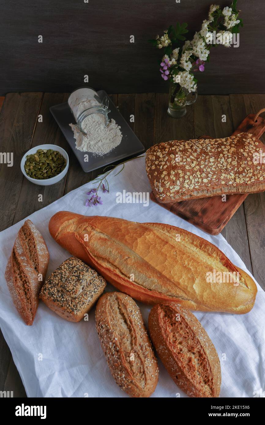 various types of artisan breads made with sourdough Stock Photo Alamy