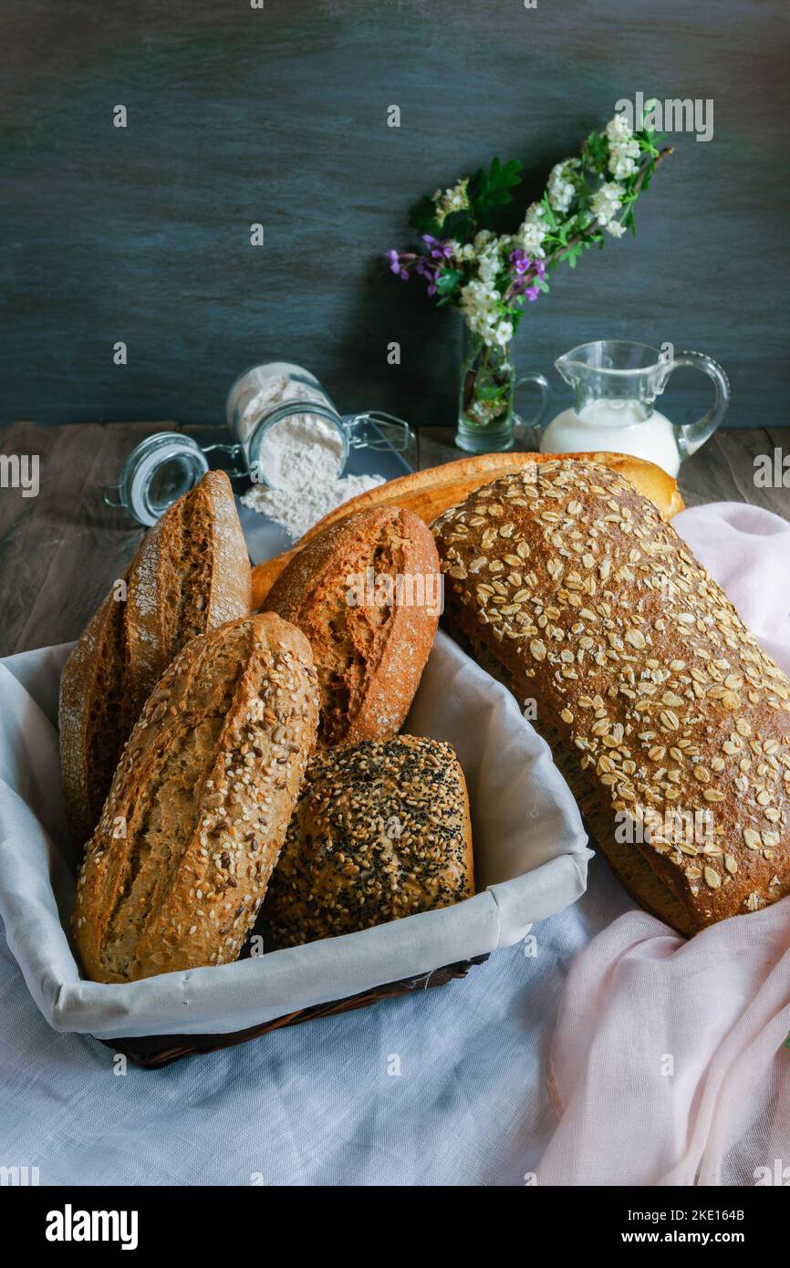 various types of artisan breads made with sourdough Stock Photo Alamy