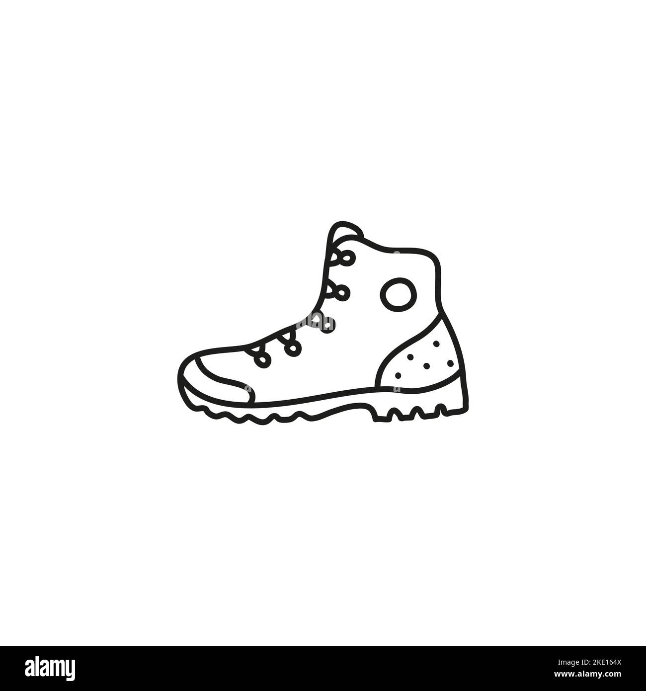 Doodle outline hiking boot isolated on white background Stock Vector