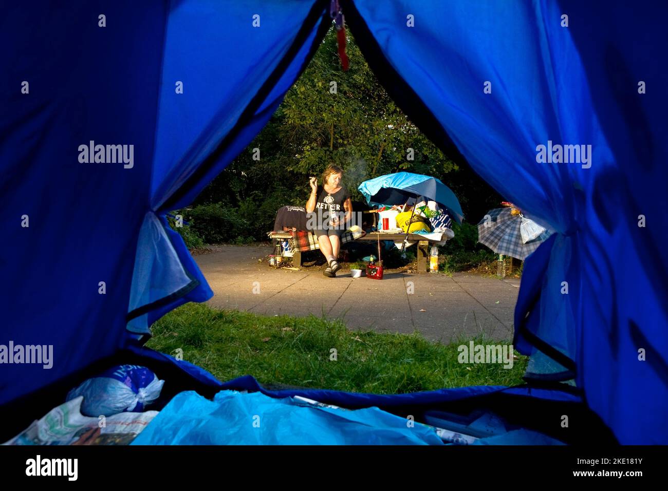 Homeless in tent in park hi-res stock photography and images - Alamy