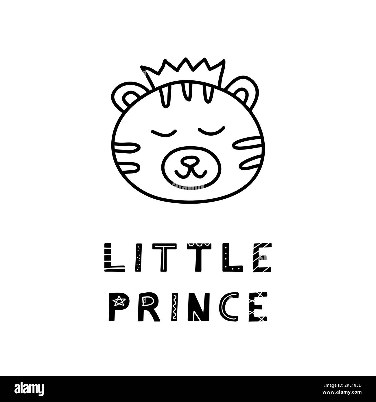 Cute hand drawn illustration with tiger face and lettering little