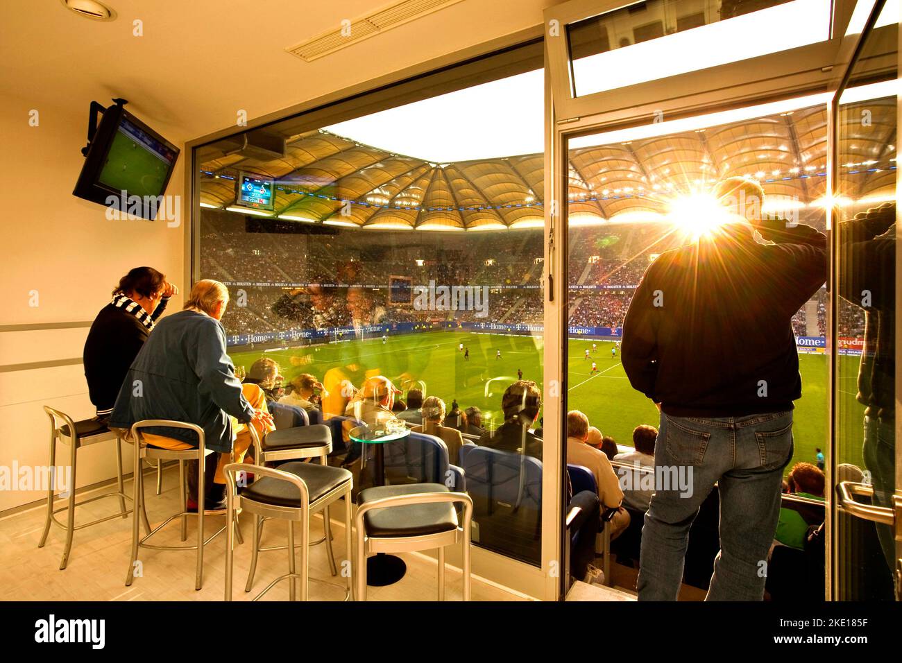 View from a VIP lounge at the HSH-Nordbank Arena during the football match HSV-1.FC Koeln (3:1), Stock Photo