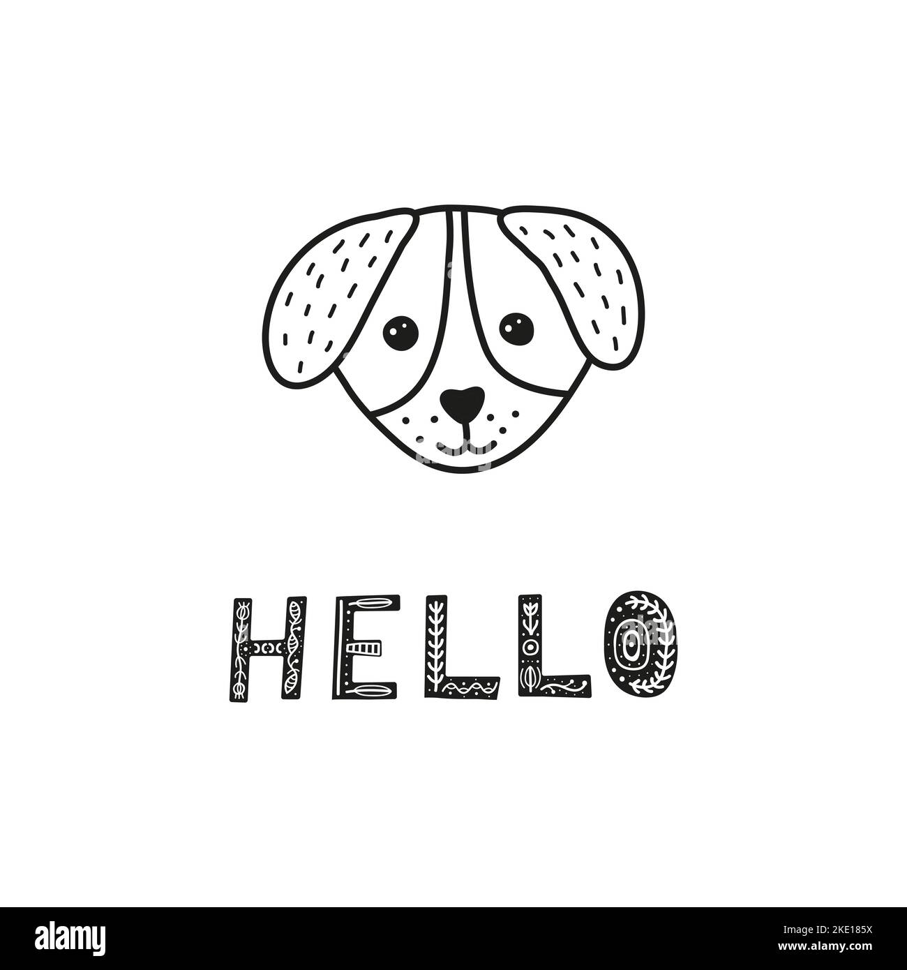 Cute hand drawn illustration with puppy face and lettering isolated on ...