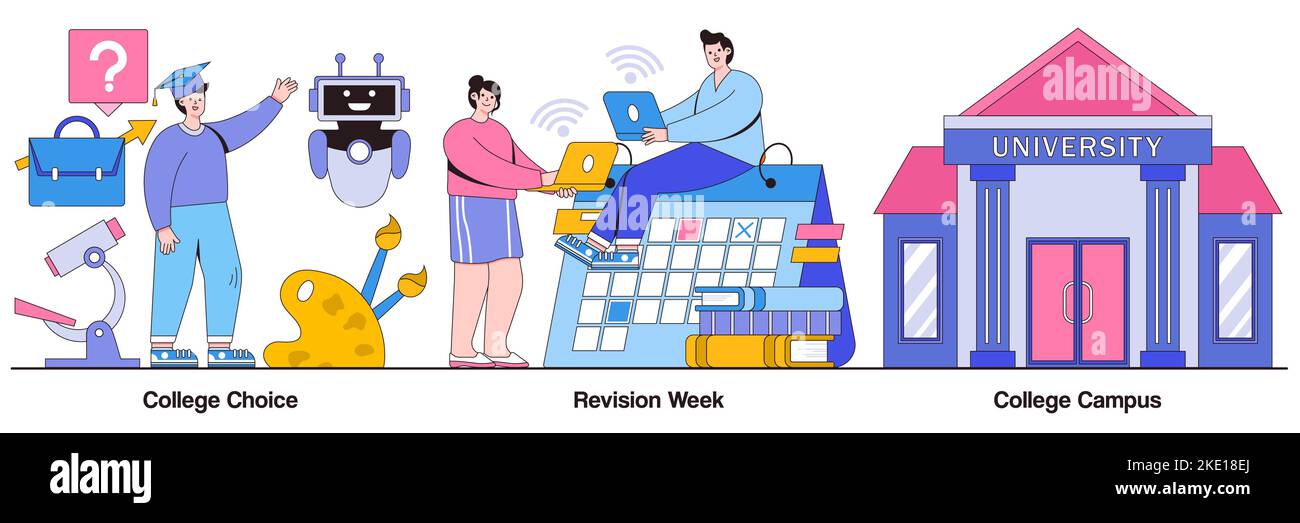 College choice, revision week, college campus concepts with people ...
