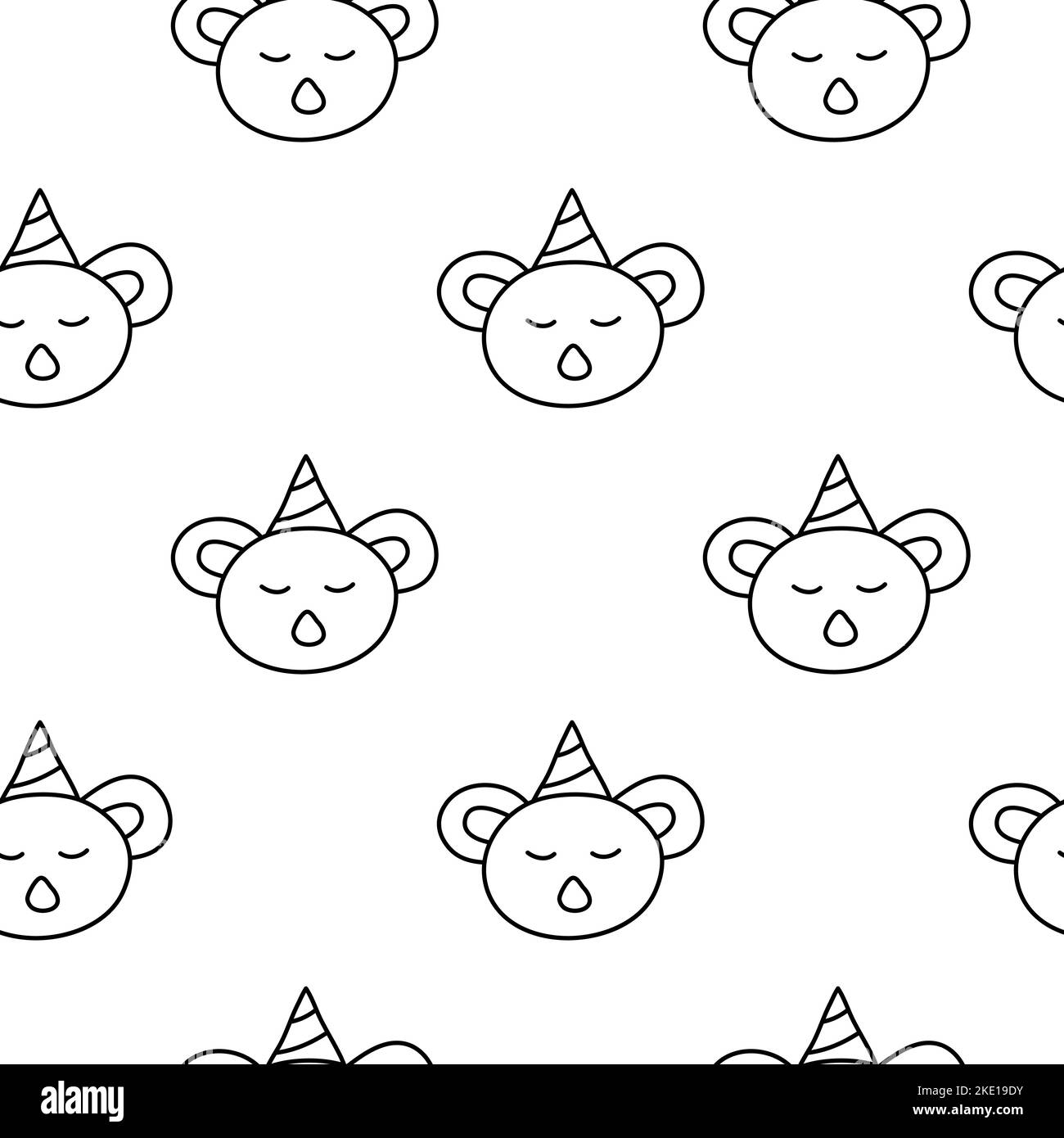 Black and white seamless pattern with doodle outline koala faces Stock ...