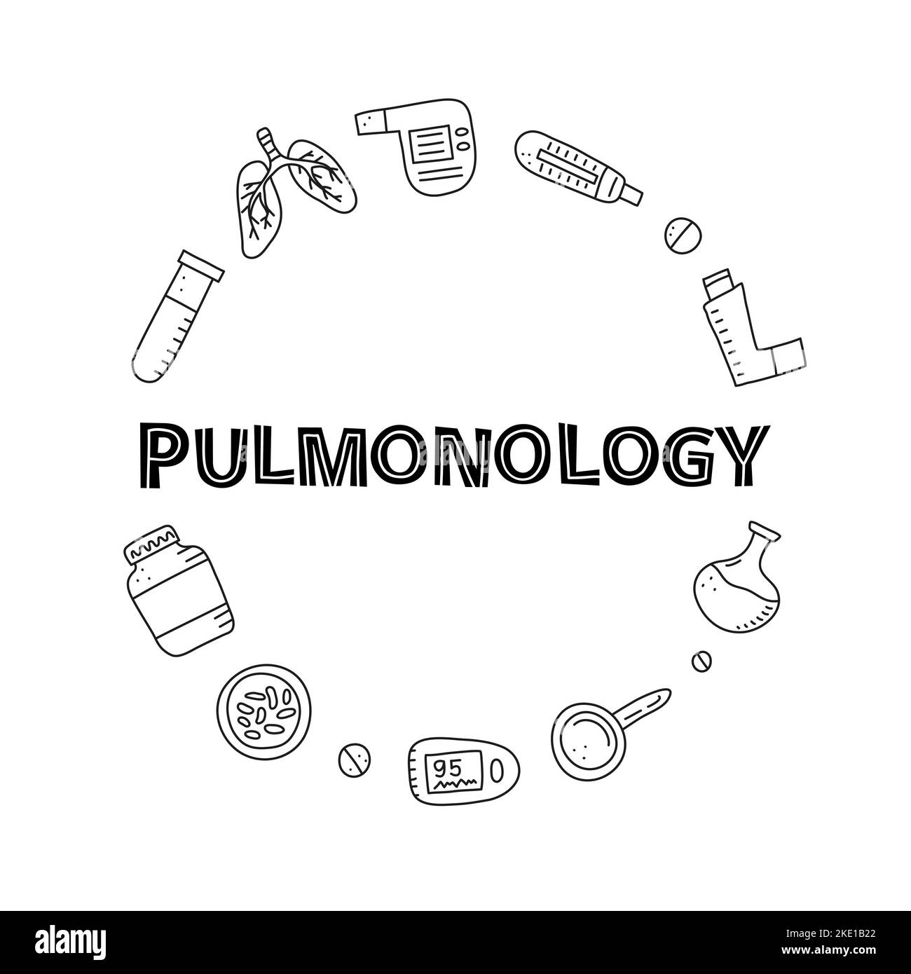 Poster with doodle outline pulmonology items, including lungs
