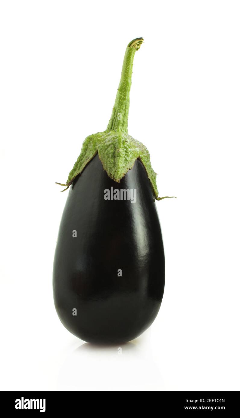 Single whole eggplant isolated on white background Stock Photo