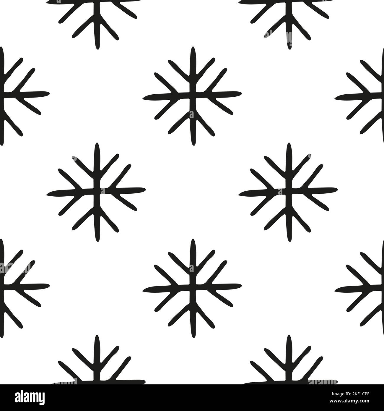 Simple black and white seamless pattern with scribble doodle snowflakes ...