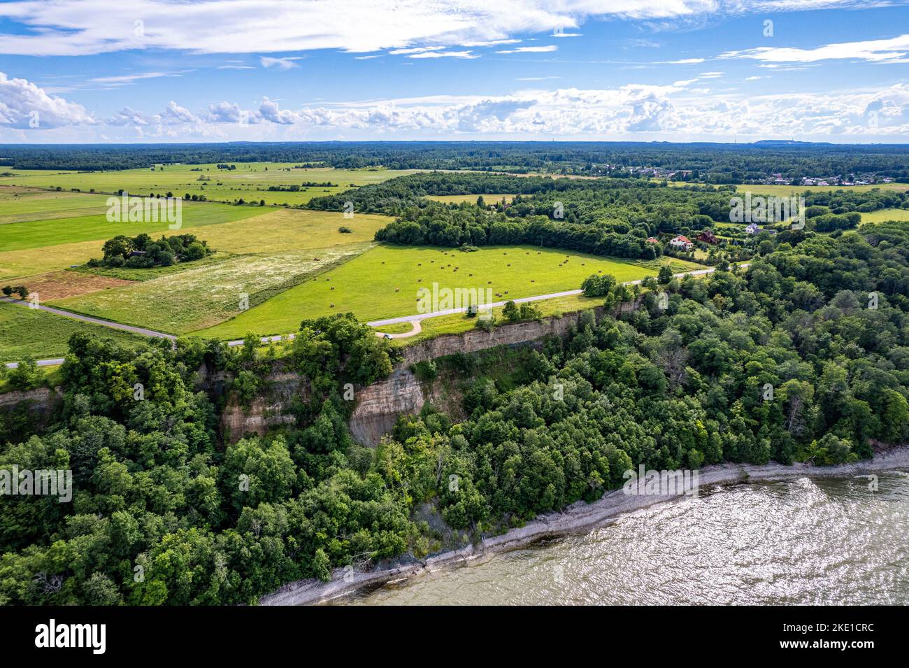 An aerial view of the sea and the green coast on a sunny day Stock ...