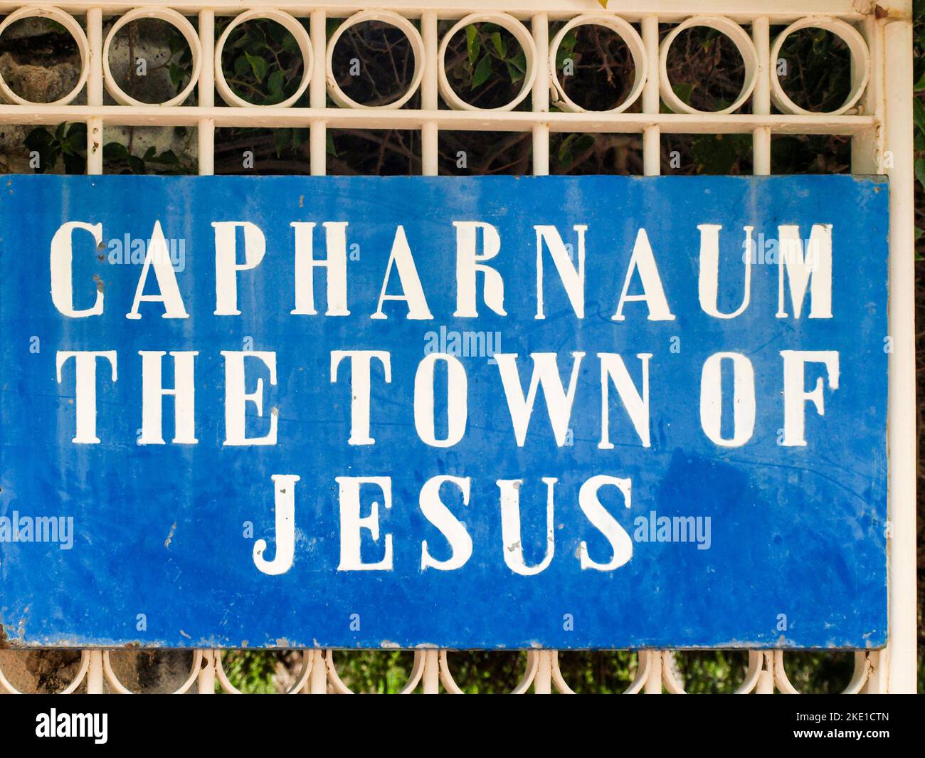 Entrance sign to Capharnaum, The town of Jesus in Galilee, Israel. Stock Photo