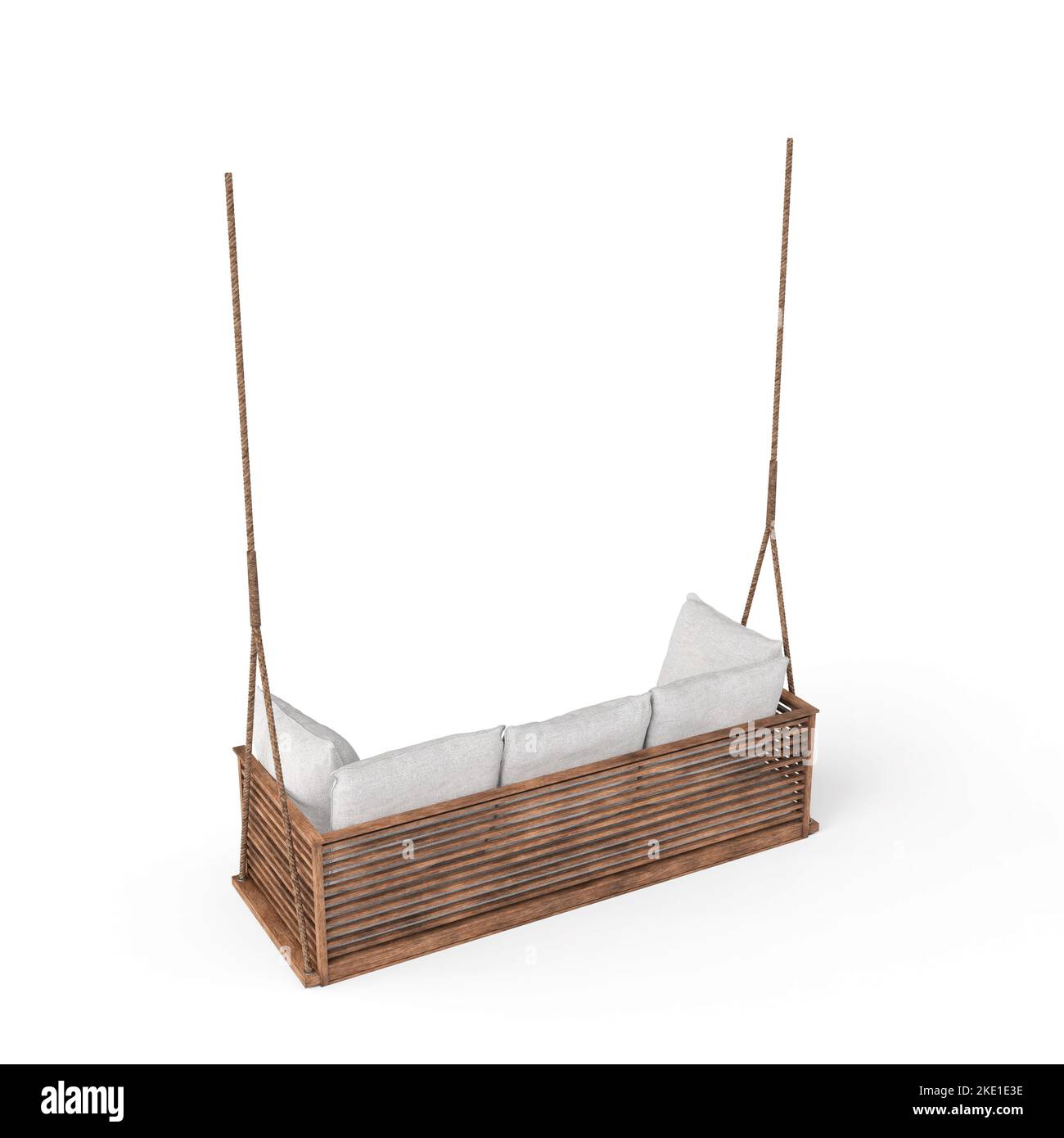 A 3d rendering of a hanging swing sofa isolated on white background