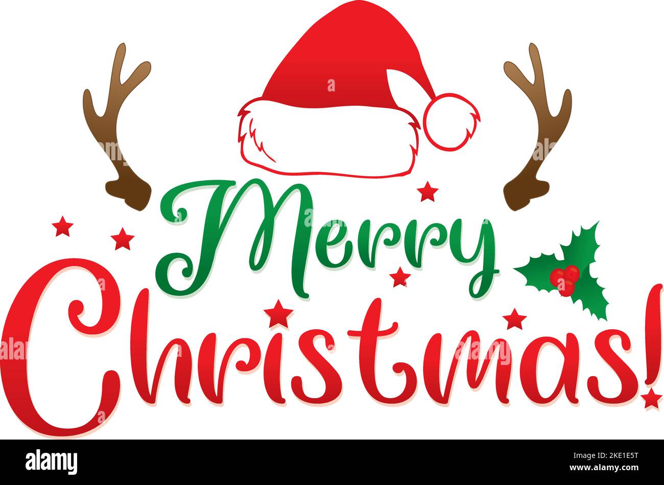 Merry Christmas Antlers and Santa Hat Graphic Stock Vector Image & Art ...