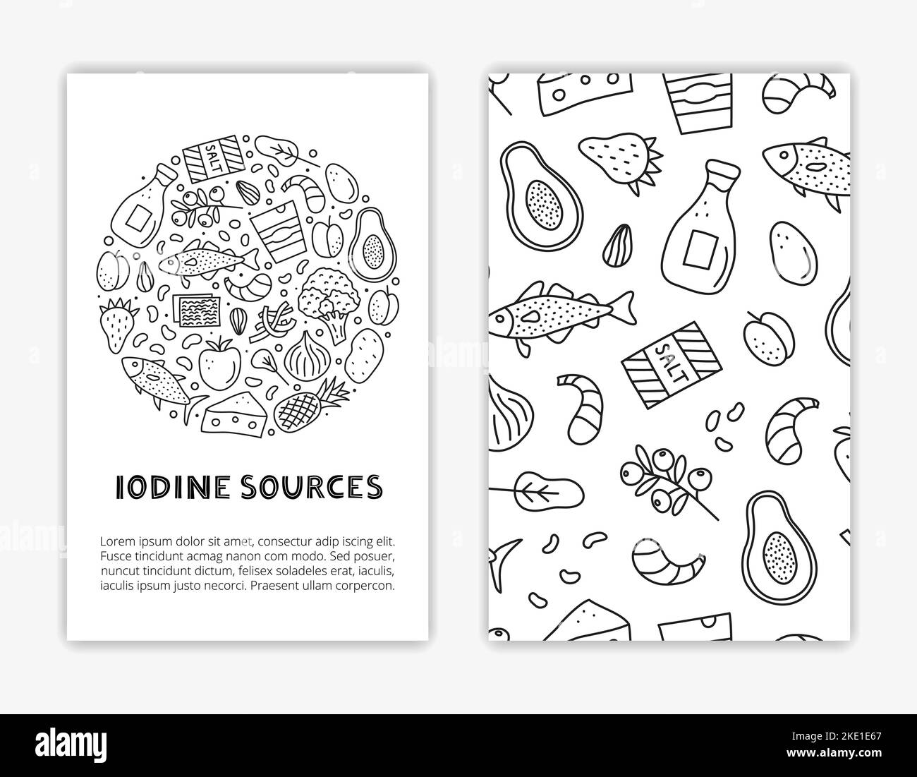 Card templates with lettering and doodle outline iodine food sources