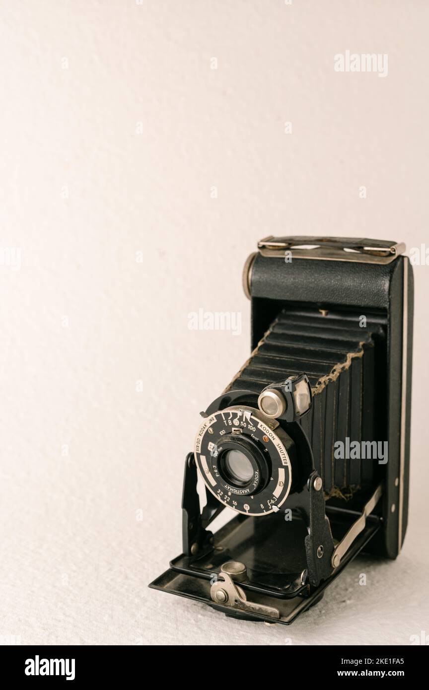 the black vintage camera on a white background Stock Photo - Alamy