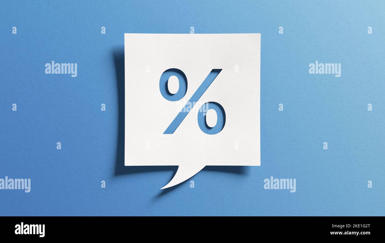 Percent sign for finance, return on investment (ROI), credit, mortgage, banking, tax, marketing, discount or promotion concepts. Percentage symbol. Wh Stock Photo