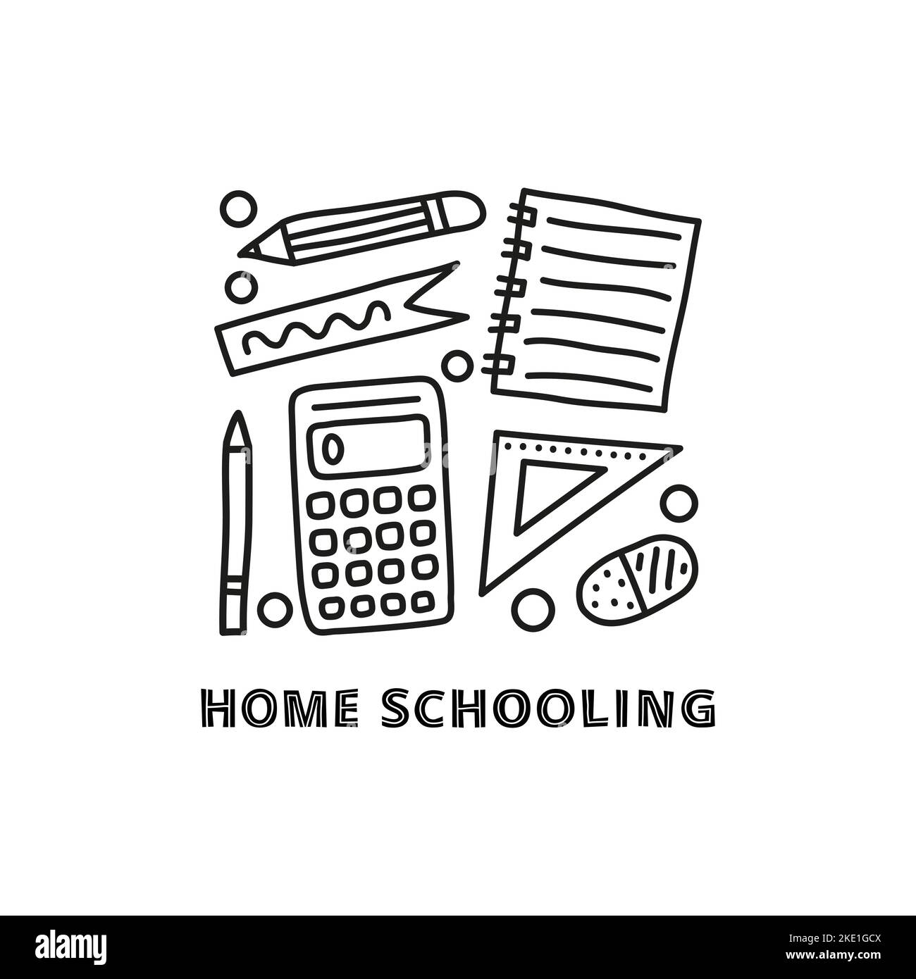 Group of doodle outline education, e-learning icons including ruler ...