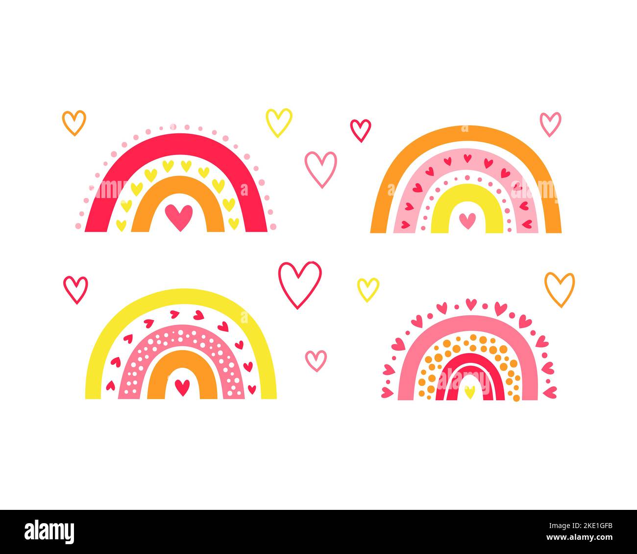 Set of cute colorful Scandinavian rainbows with hearts for kid nursery ...